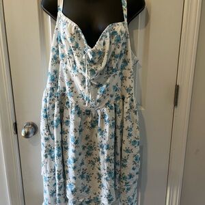 Floral Blue & White Sundress - Sleeveless Summer Dress